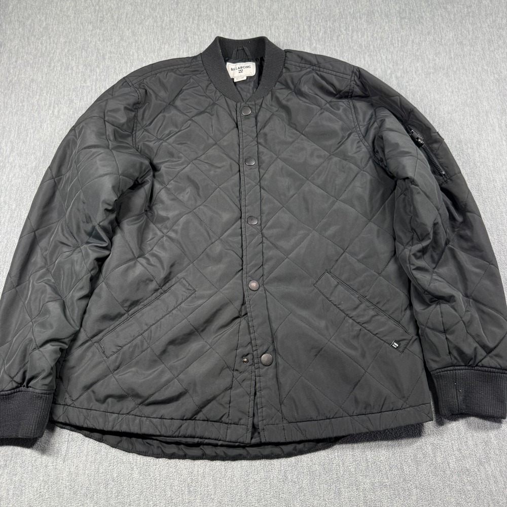 Billabong Jacket Mens L Black Quilted Padded Snap Bomber Streetwear M702EDEC